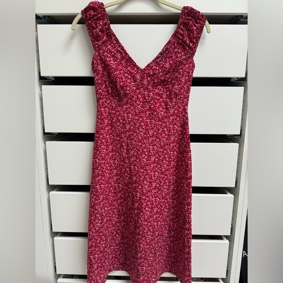 RUE 21 Vintage Y2K Pink Red Floral Cap Puff Sleeve Midi Dress Size Small - Picture 8 of 14